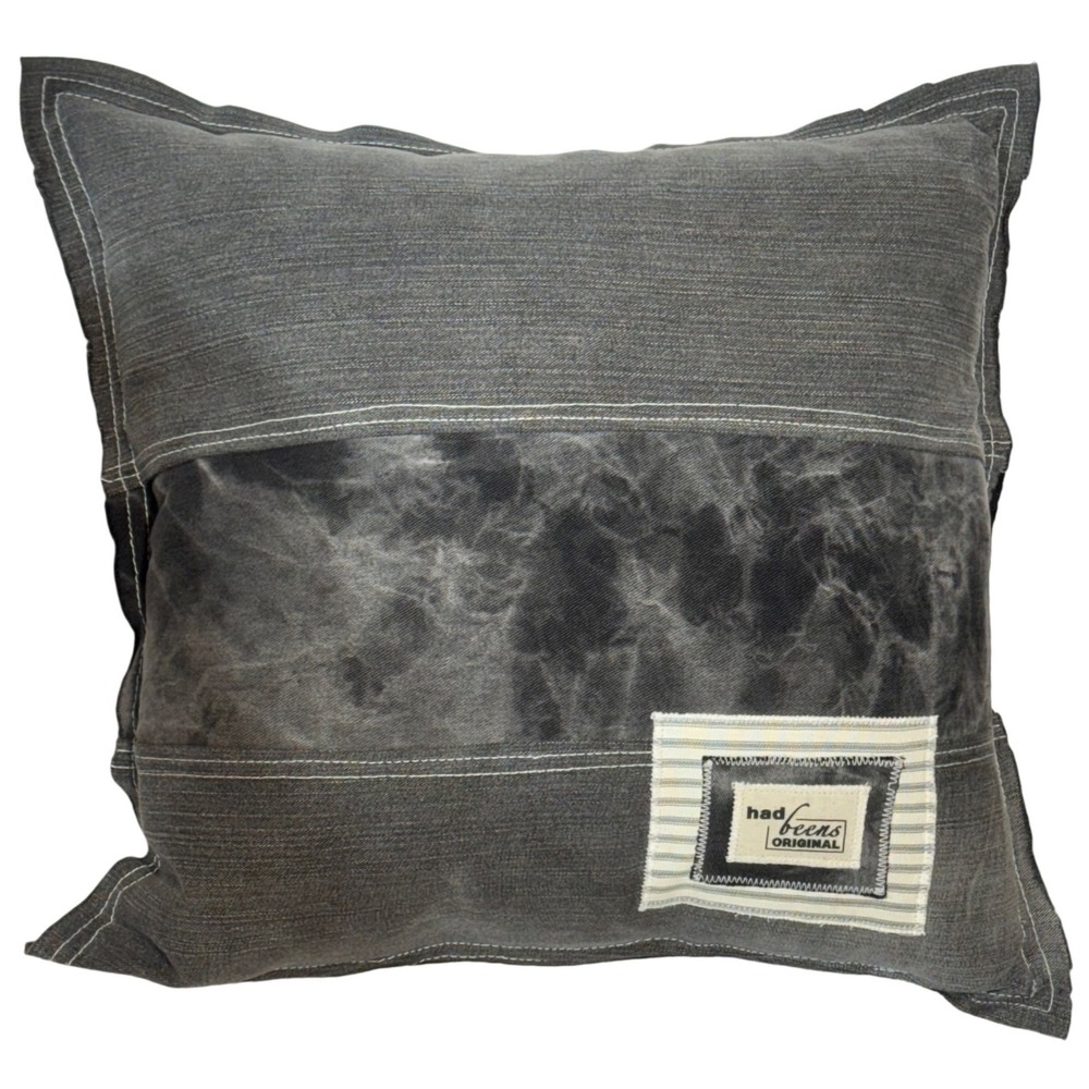Had Beens Original Throw Pillow 20x20 Upcycled Denim Patchwork Farmhouse Rustic